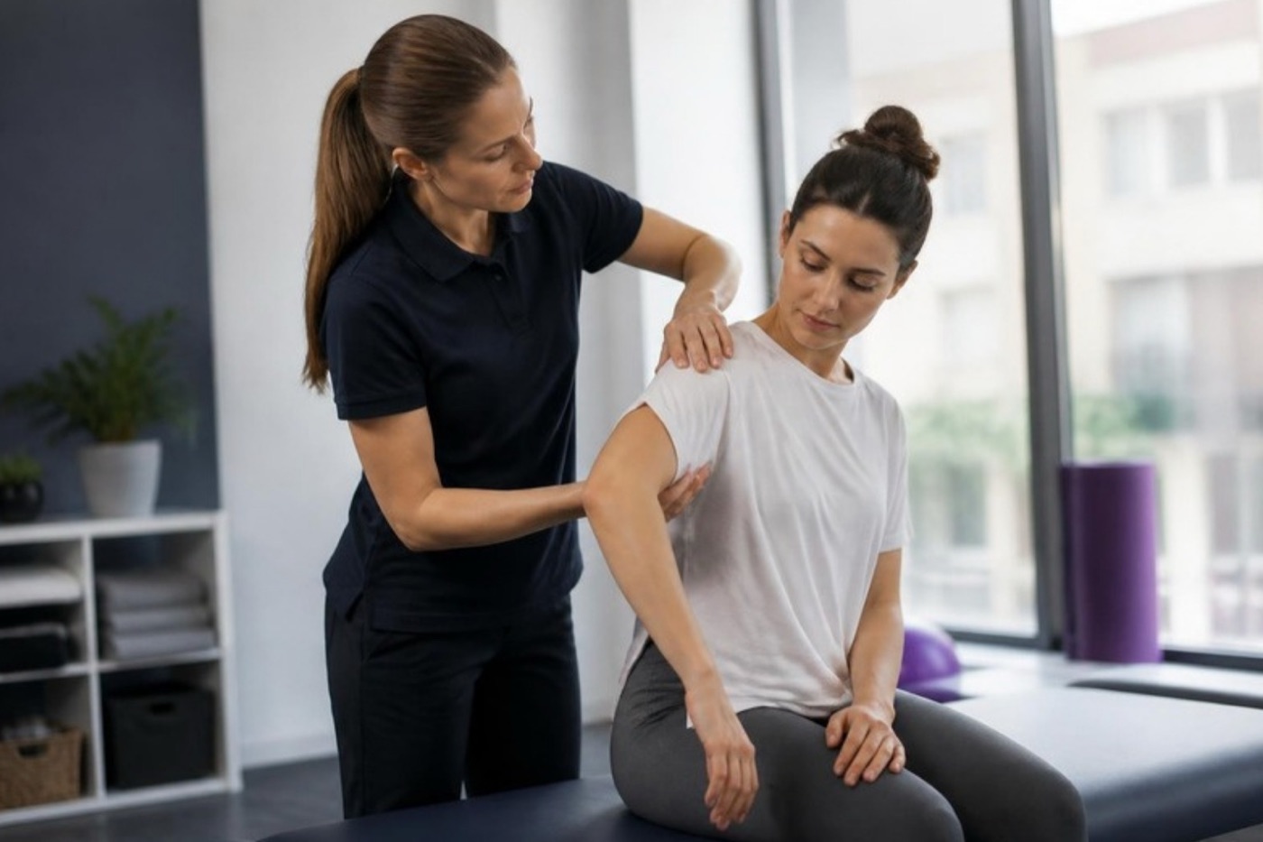 Physiotherapeut behandelt die Schulter eines Patienten