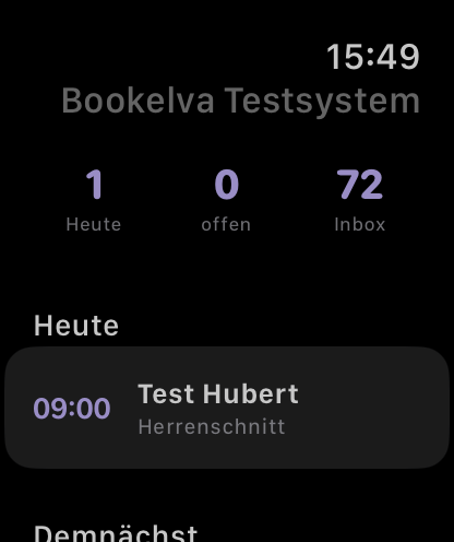 Bookelva Admin auf der Apple Watch: Termine heute