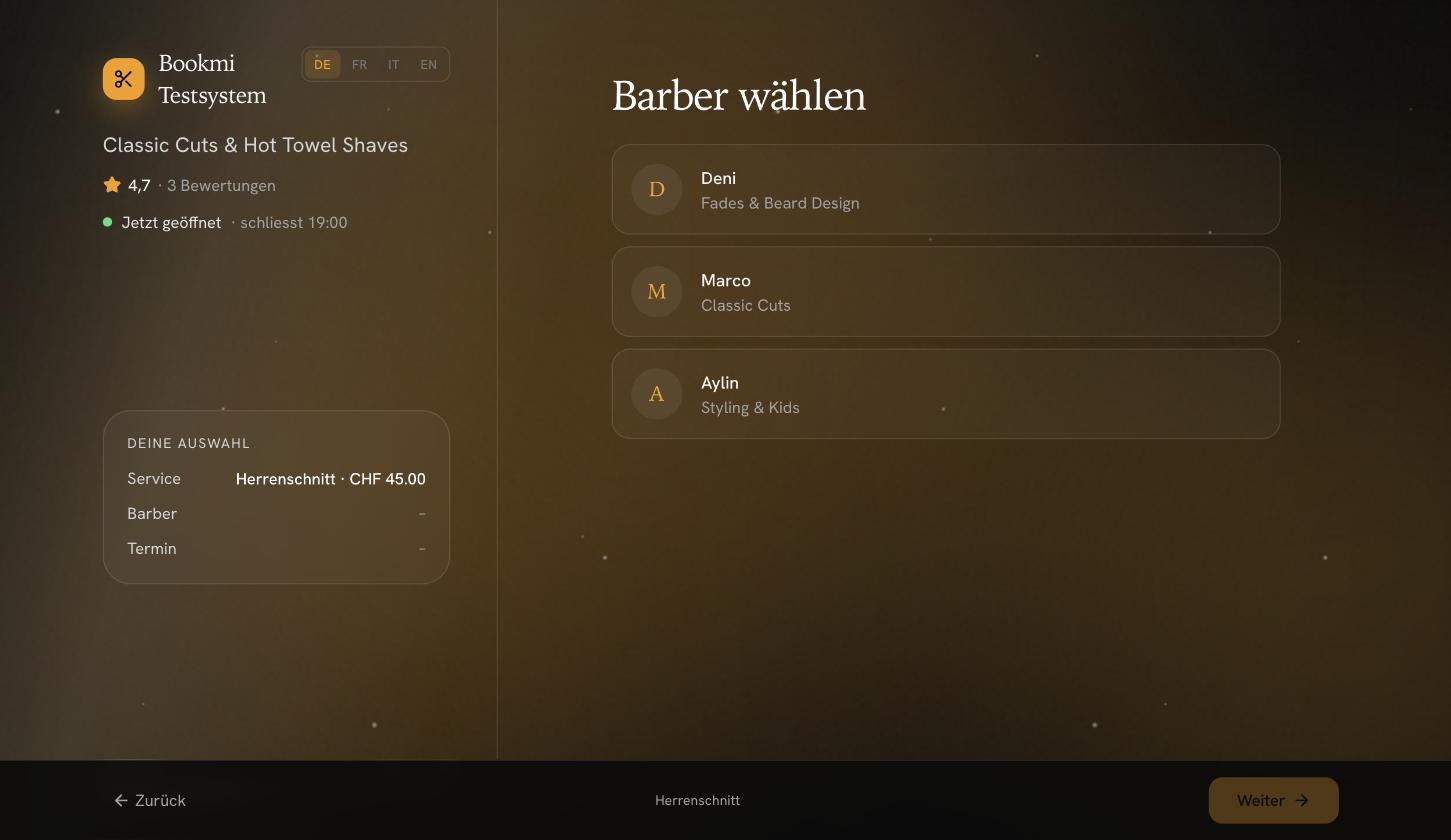 Bookmi Buchungsseite: Barber wählen
