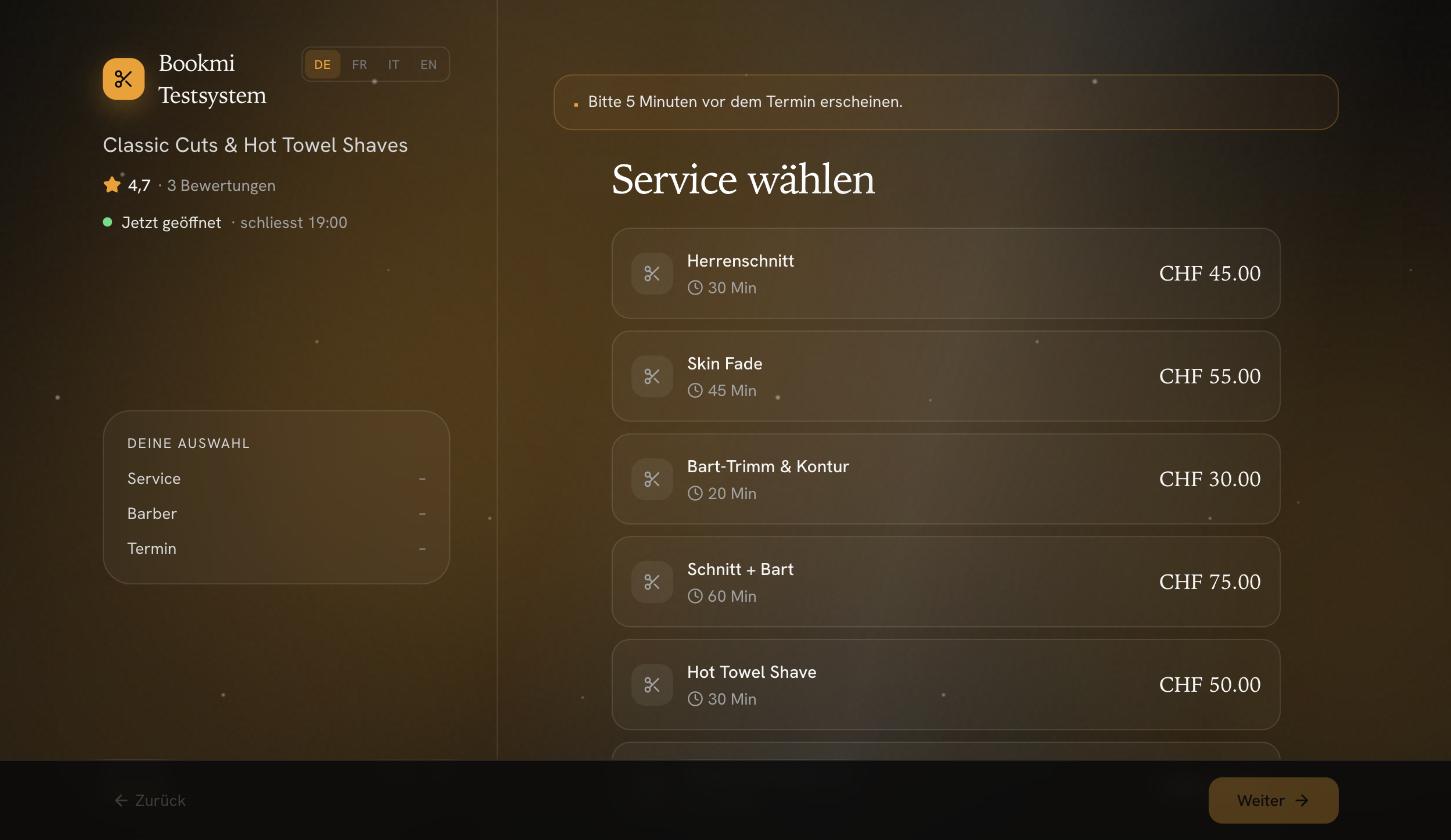 Bookmi Buchungsseite: Service wählen